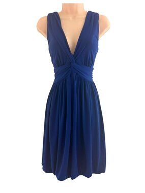 London Times Blue Violet Sleeveless Twist Jersey Dress Bubble Hem Size 12 Stretc